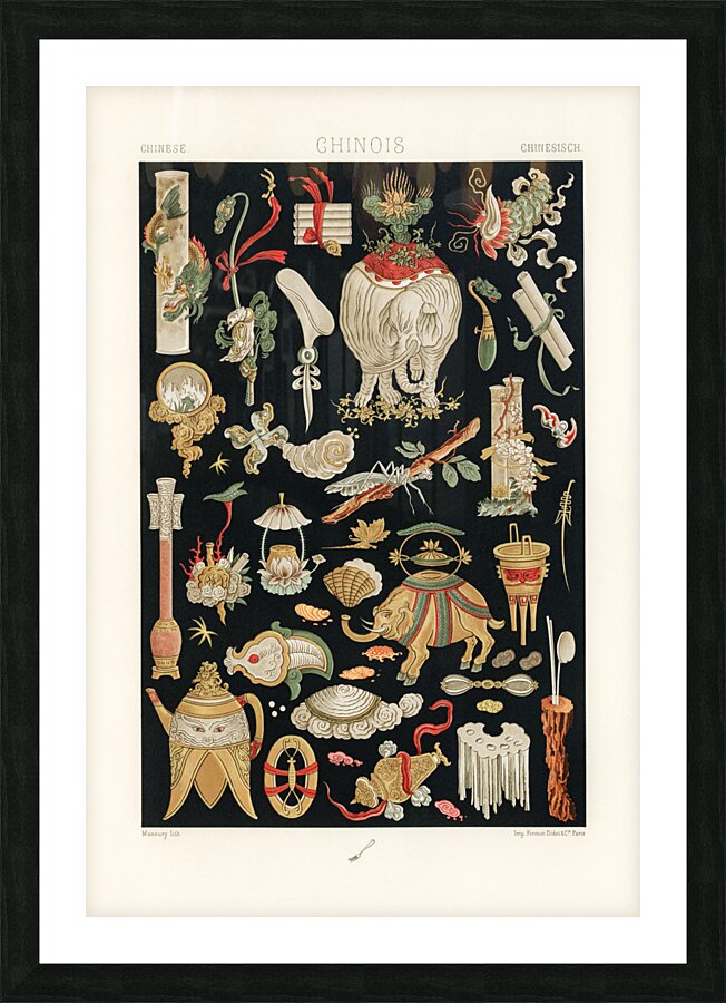 Chinese pattern Lornement Polychrome 1888 by Albert Racinet 1825-1893. 1888 edition. Picture Frame print