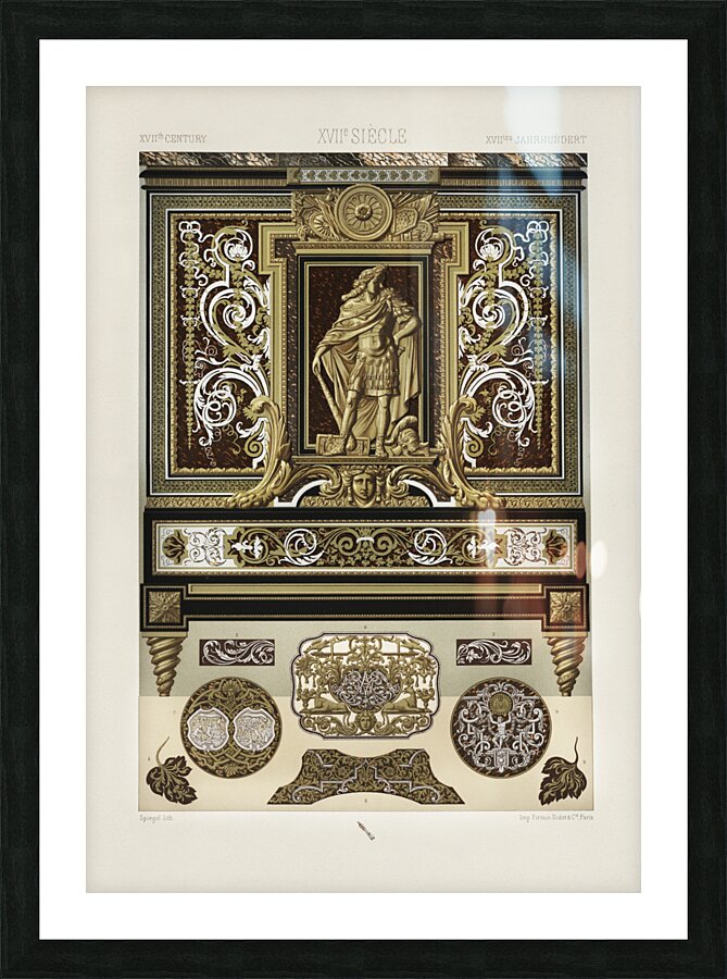 17th Century pattern. 1888 edition Lornement Polychrome by Albert Racine 1825–1893. Picture Frame print