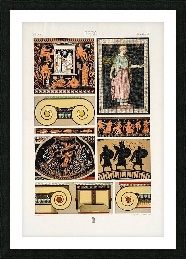 Greek pattern. 1888 edition Lornement Polychrome by Albert Racine 1825–1893. Picture Frame print