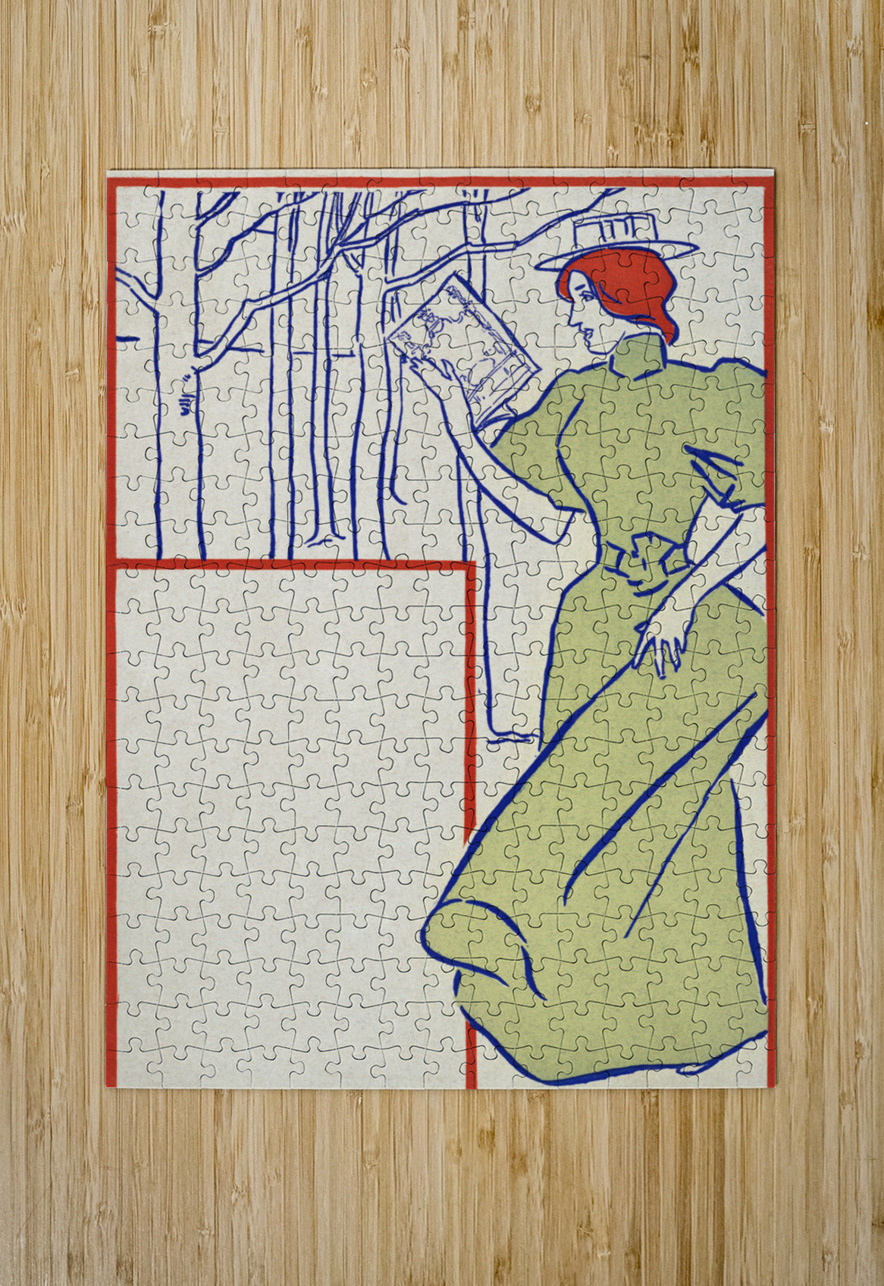 Woman in green dress reading a book 1895 by Edward Penfield IStockHistory com Puzzle printing