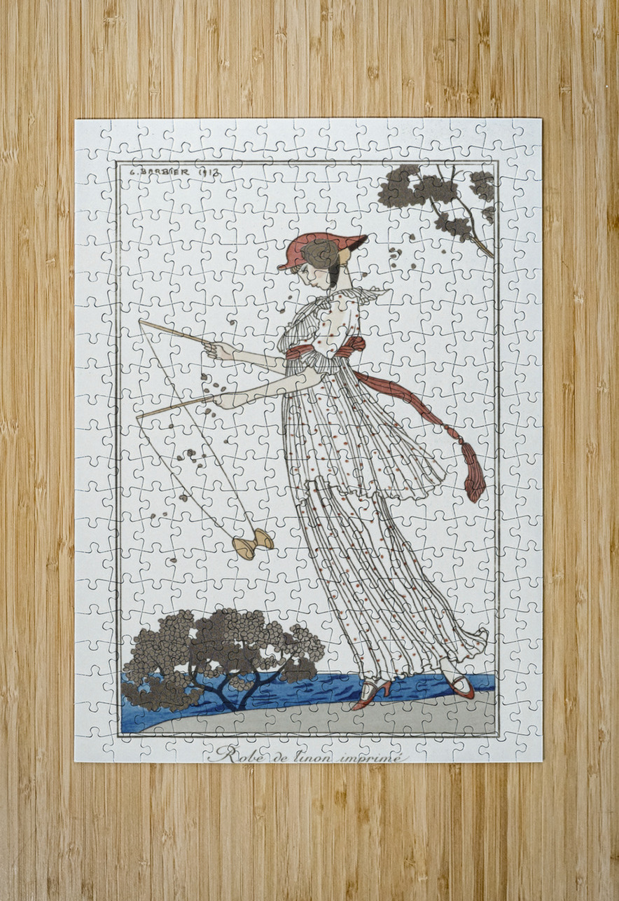 Costumes Parisiens: Robe de linon imprim&eacute from Journal des Dames et des Modes 1913 fashion illustration  by George Barbier.  IStockHistory com Puzzle printing