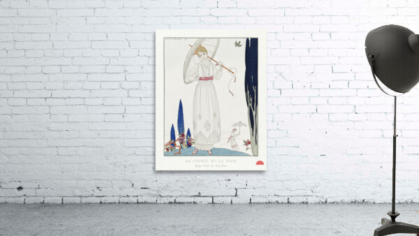 The cypress and the rose: Summer dress by Doeuillet from Gazette du Bon Ton No. 7 Pl. 70 1914 fashion illustration  by George Barbier.  Wall Preview