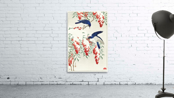 Flycatchers on a nandina bush 1925 - 1936 by Ohara Koson 1877-1945. Wall Preview