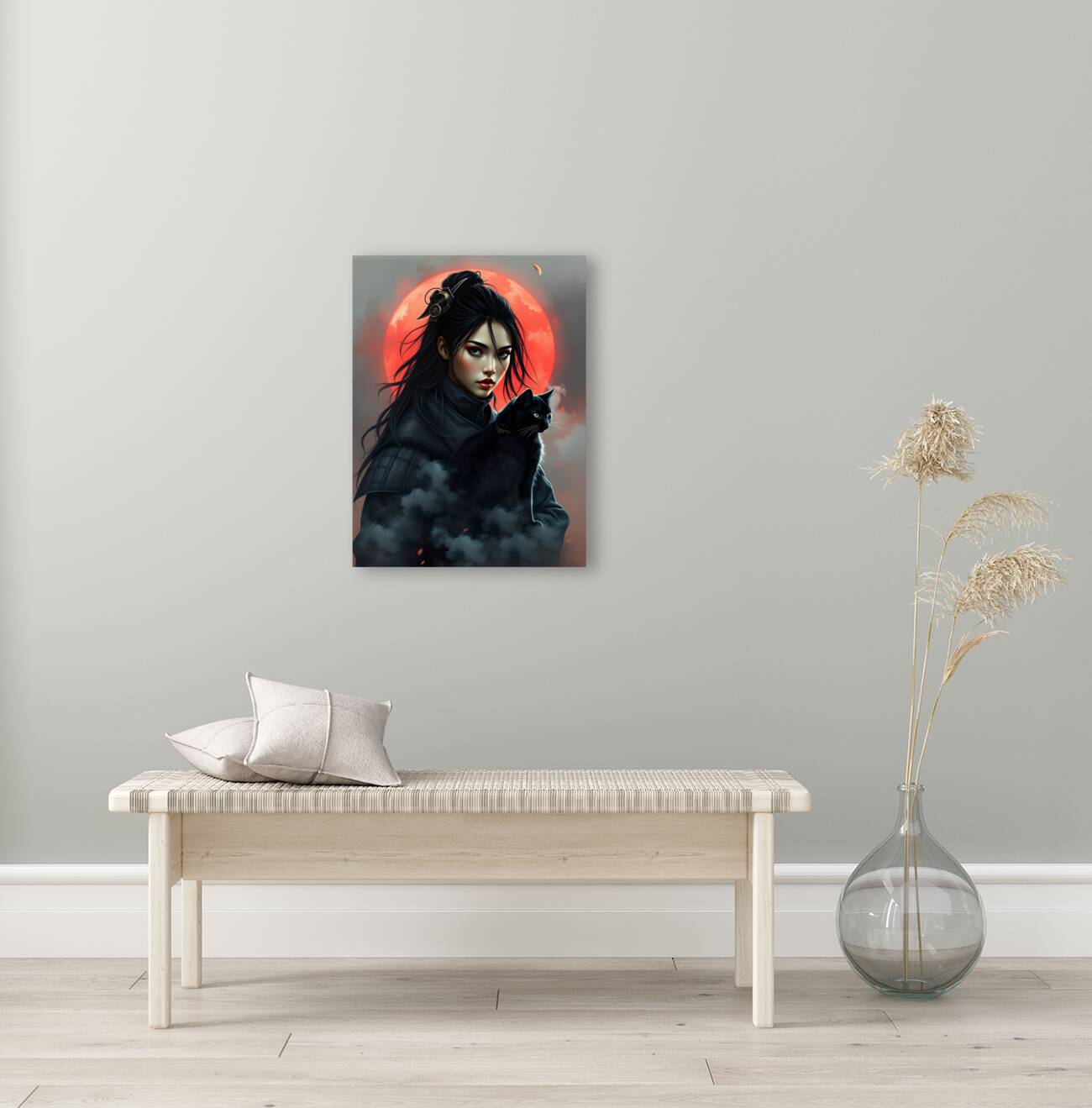 Ronin Woman and Her Cat By ISHISH Reproduction