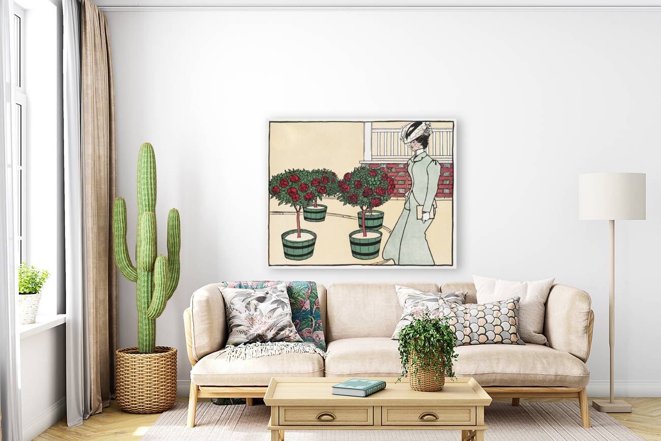 Woman in rose garden 1896  by Edward Penfield Reproduction