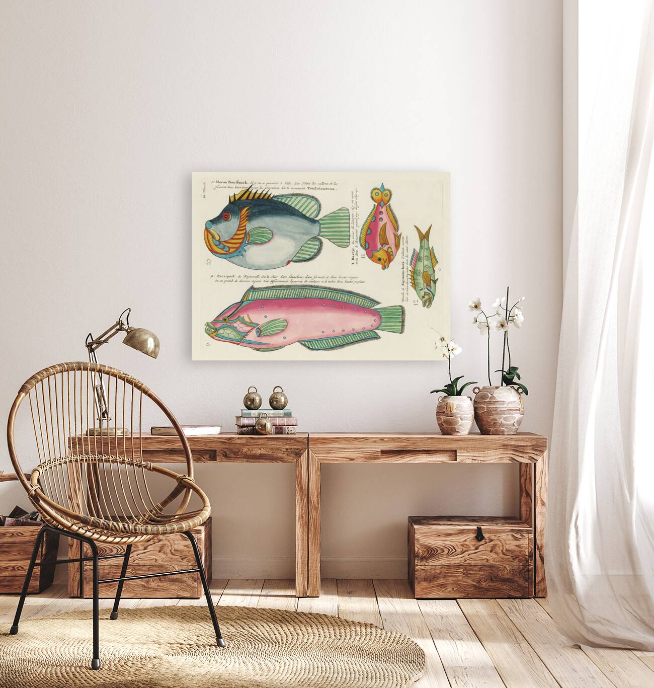 Colourful and surreal illustrations of fishes found in Moluccas Indonesia and the East Indies by Louis Renard 1678 -1746 from Histoire naturelle des plus rares curiositez de la mer des Indes 1754. Reproduction