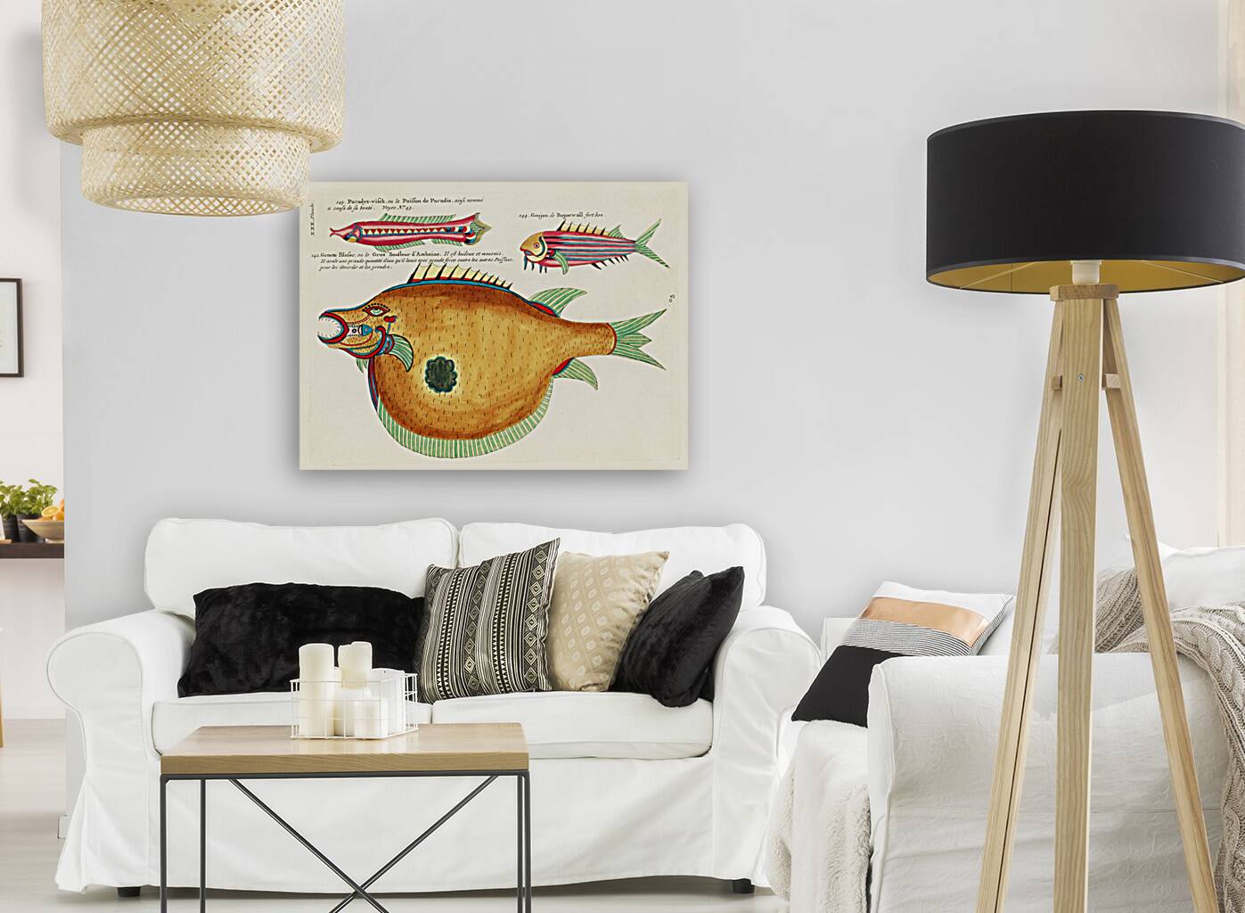 Colourful and surreal illustrations of fishes found in Moluccas Indonesia and the East Indies by Louis Renard 1678 -1746 from Histoire naturelle des plus rares curiositez de la mer des Indes 1754. Reproduction