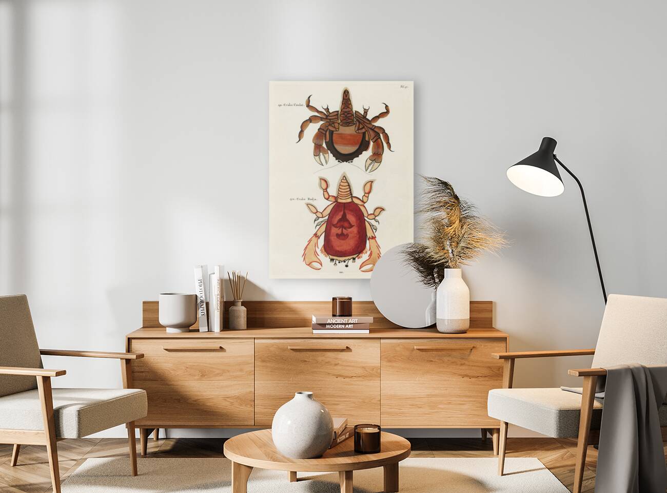 Colourful and surreal illustrations of crabs found in Moluccas Indonesia and the East Indies by Louis Renard 1678 -1746 from Histoire naturelle des plus rares curiositez de la mer des Indes 1754. Reproduction