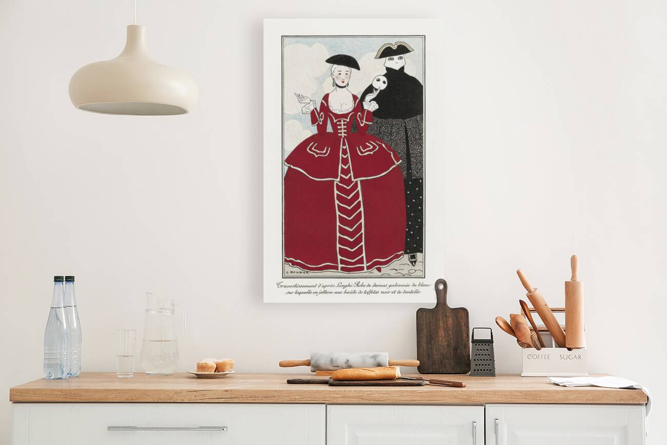 Costumes Parisiens No. 56: Travestissement dapr&egraves Longhi from Journal des Dames et des Modes 1913 fashion illustration  by George Barbier.  Reproduction