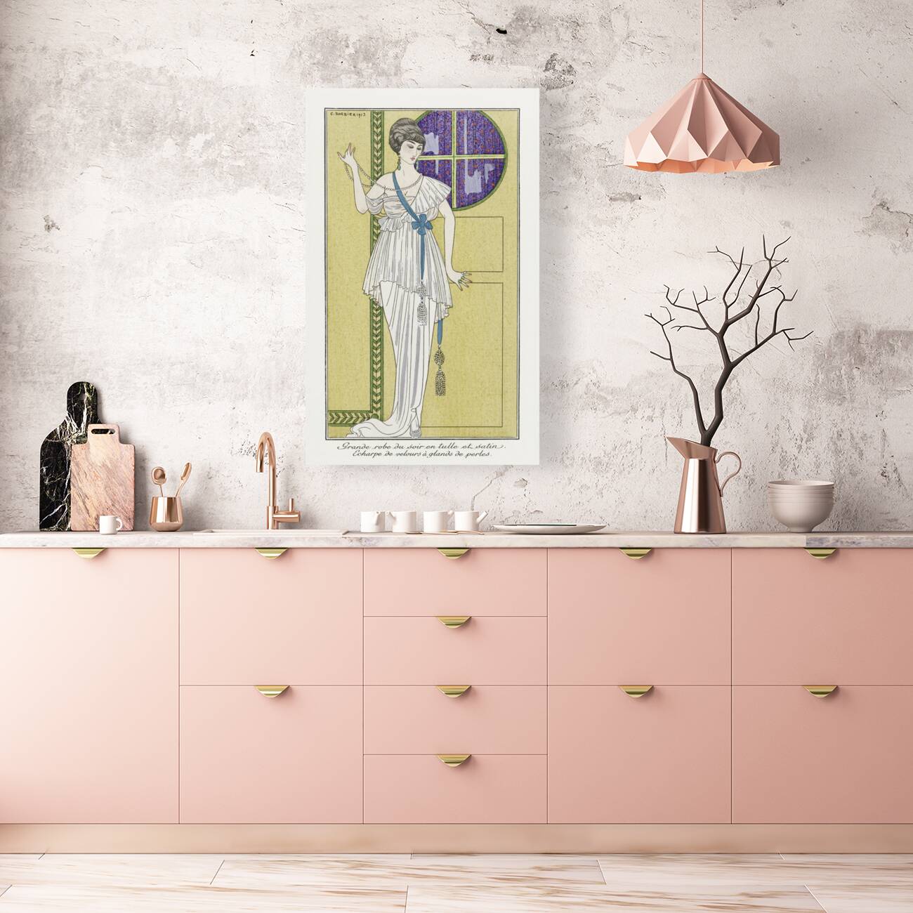 Costumes Parisiens No. 84: Grande robe du soir from Journal des Dames et des Modes 1913 fashion illustration  by George Barbier.  Reproduction