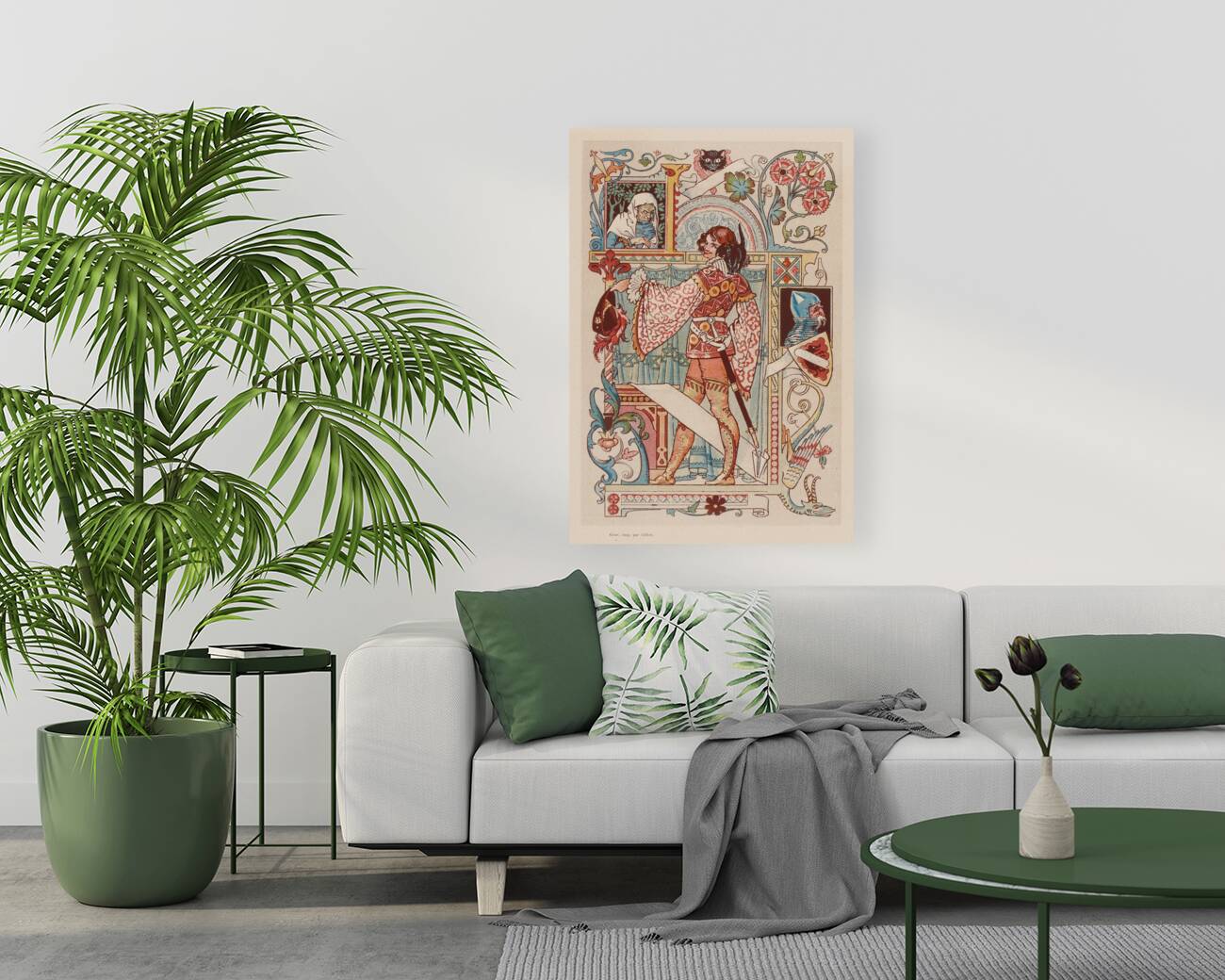 Chevalier inscrit dans une enluminure Illustration by Eugène Samuel Grasset Reproduction