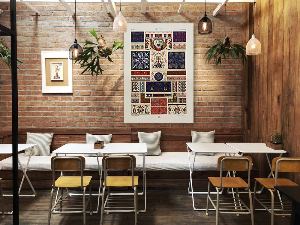 Greek pattern. 1888 edition Lornement Polychrome by Albert Racine 1825–1893. Reproduction