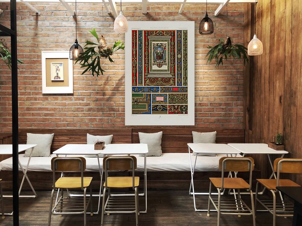 Renaissance pattern. 1888 edition Lornement Polychrome by Albert Racine 1825–1893. Reproduction