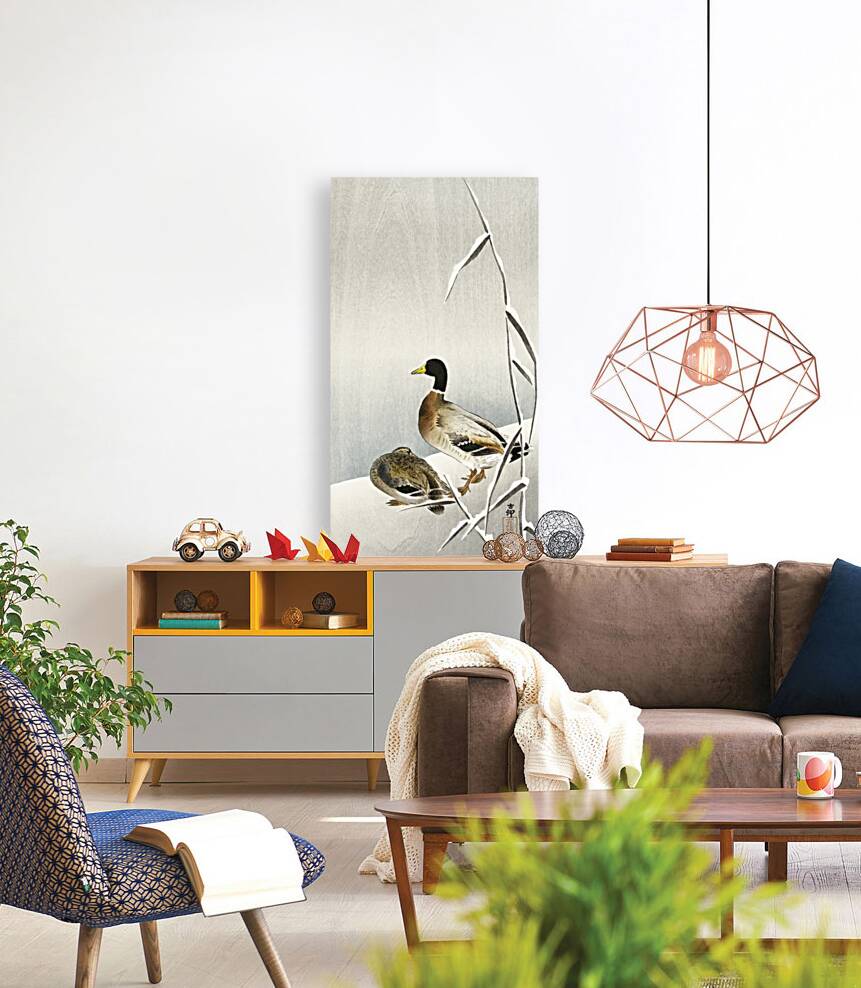 Two ducks on snowy reed 1900 - 1930 by Ohara Koson 1877-1945. Reproduction