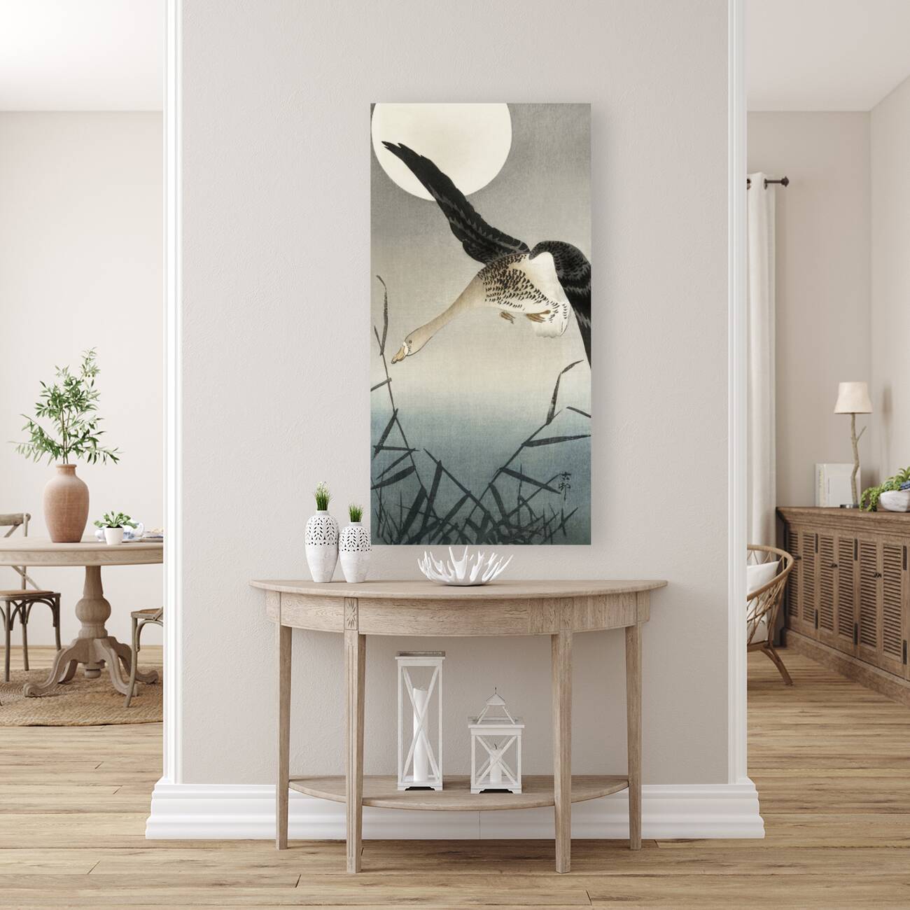 White-fronted goose at full moon 1900 - 1930 by Ohara Koson 1877-1945. Reproduction