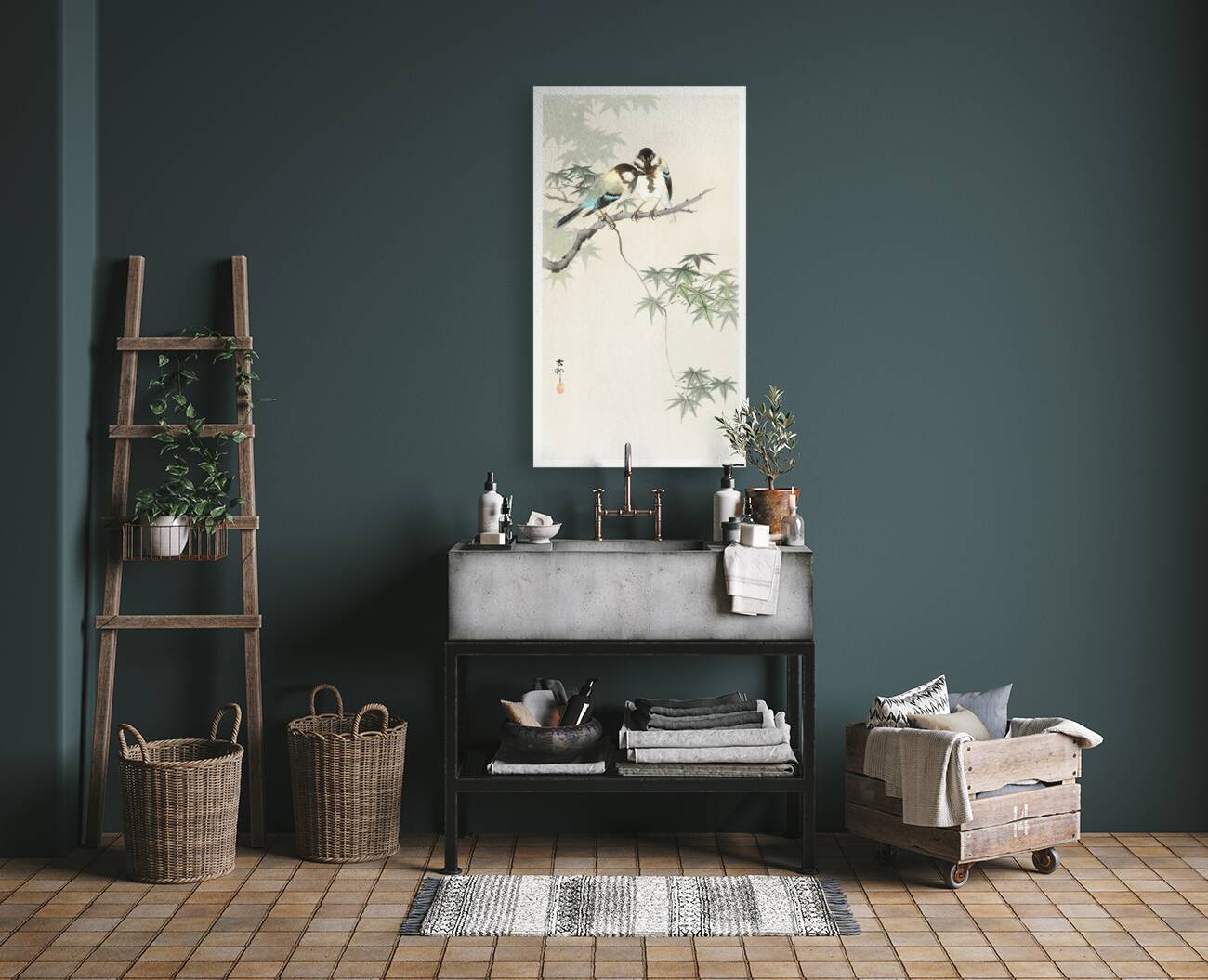 Great tits on maple branch 1900 - 1936 by Ohara Koson 1877-1945. Reproduction