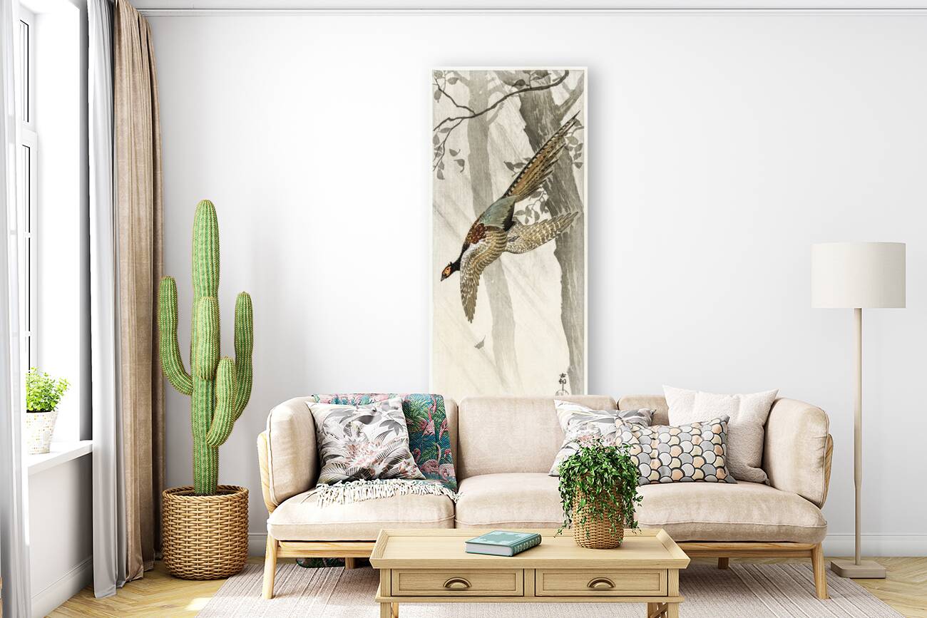 Flying pheasant 1900 - 1910 by Ohara Koson 1877-1945. Reproduction