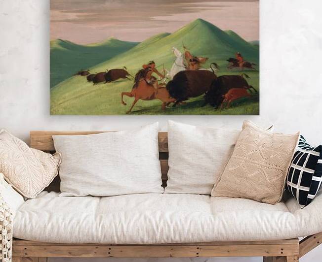 Buffalo Chase Bull Protecting a Cow And Calf 1832-1833 by IStockHistory com