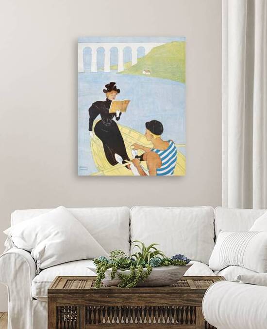 Woman reading in a row boat 1894 by Edward Penfield by IStockHistory com