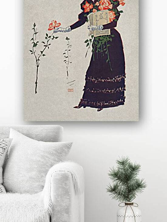 Woman picking up flowers 1893 by Edward Penfield by IStockHistory com