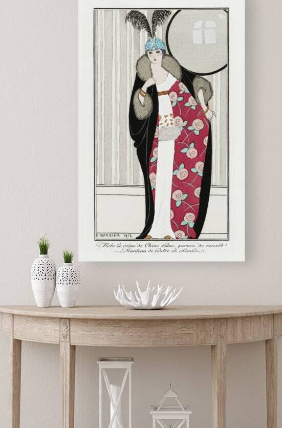 Costumes Parisiens no. 39: Robe de cr&ecircpe de Chine blanc from Journal des Dames et des Modes 1912 fashion illustration  by George Barbier.  by IStockHistory com