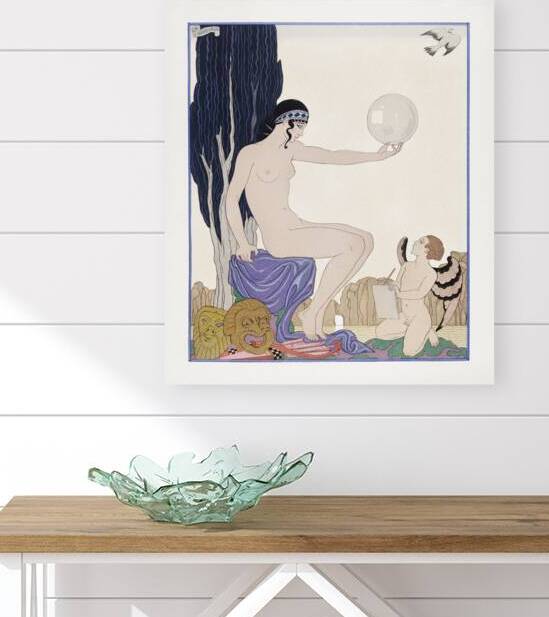 Seated woman and cherub 1929 fashion illustration by George Barbier. by IStockHistory com