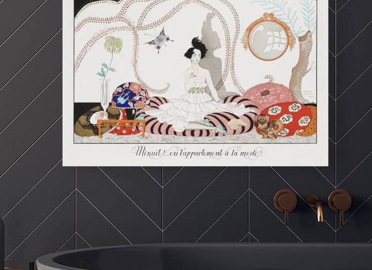 Minhuit ... ou lappartement a la mode. Plate no. 7 1920 fashion illustration by George Barbier. by IStockHistory com