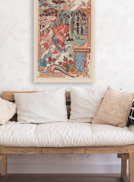 Chevalier sur son cheval pointant sa lance contre un diablotin Illustration by Eugène Samuel Grasset by IStockHistory com