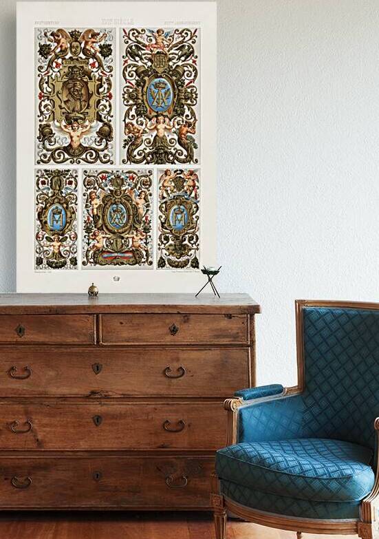 17th Century pattern. 1888 edition Lornement Polychrome by Albert Racine 1825–1893. by IStockHistory com