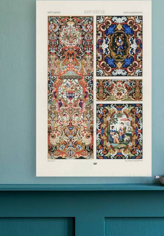 17th Century pattern. 1888 edition Lornement Polychrome by Albert Racine 1825–1893. by IStockHistory com