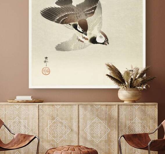 Ring sparrows and insect 1900 - 1936 by Ohara Koson 1877-1945. by IStockHistory com