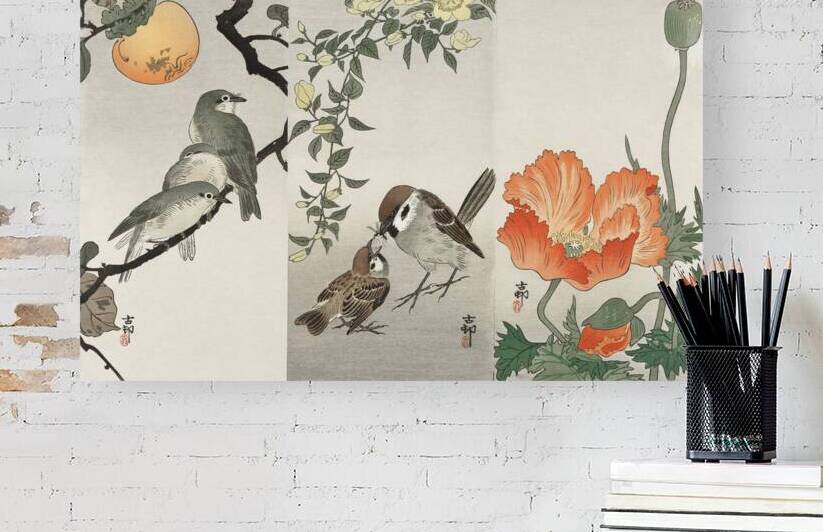 Ring sparrows and insect 1900 - 1936 by Ohara Koson 1877-1945. by IStockHistory com