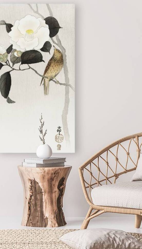 Lapwing on tree stump 1900 - 1930 by Ohara Koson 1877-1945. by IStockHistory com