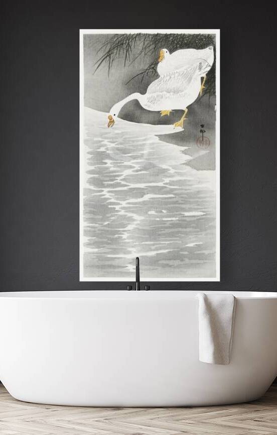 Geese on the shore 1900 - 1930 by Ohara Koson 1877-1945. by IStockHistory com