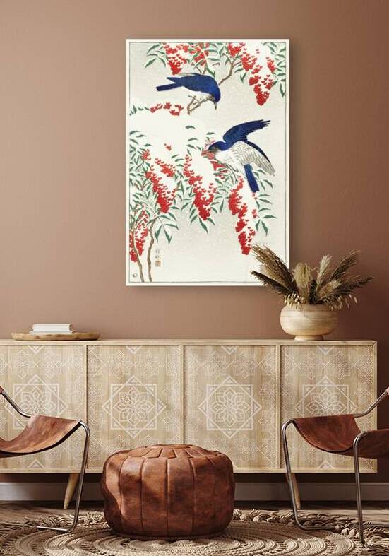 Flycatchers on a nandina bush 1925 - 1936 by Ohara Koson 1877-1945. by IStockHistory com