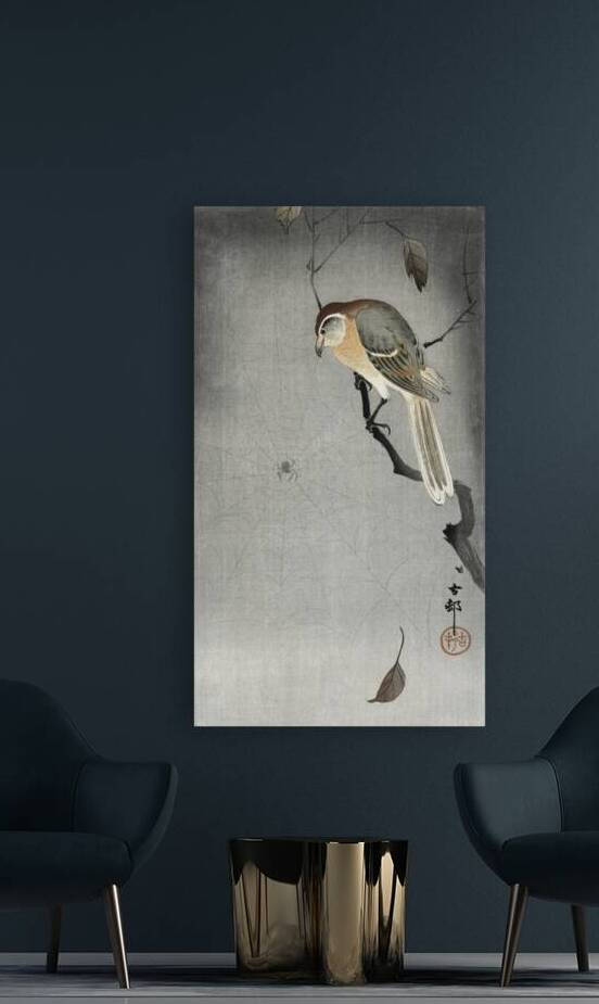 Buffalo wing shrike and spider 1900 - 1930 by Ohara Koson 1877-1945. by IStockHistory com