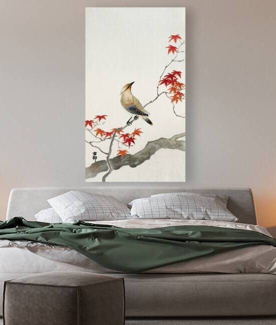 Japanese plague bird on maple 1900 - 1936 by Ohara Koson 1877-1945. by IStockHistory com