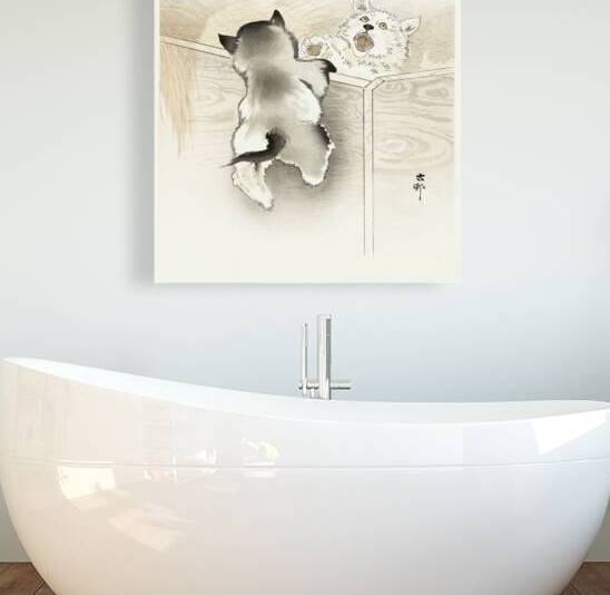 Two playing dogs 1900 - 1930 by Ohara Koson 1877-1945. by IStockHistory com