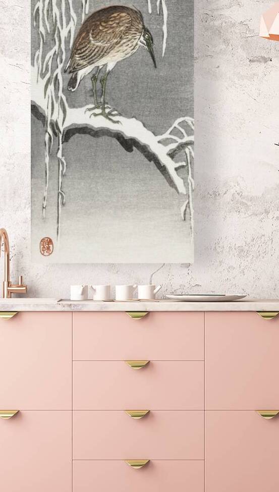 Heron on snowy tree branch 1925 - 1936 by Ohara Koson 1877-1945. by IStockHistory com