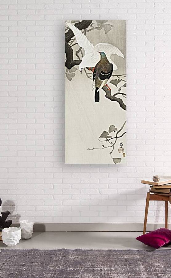 Two pigeons on a branch 1900 - 1910 by Ohara Koson 1877-1945. by IStockHistory com